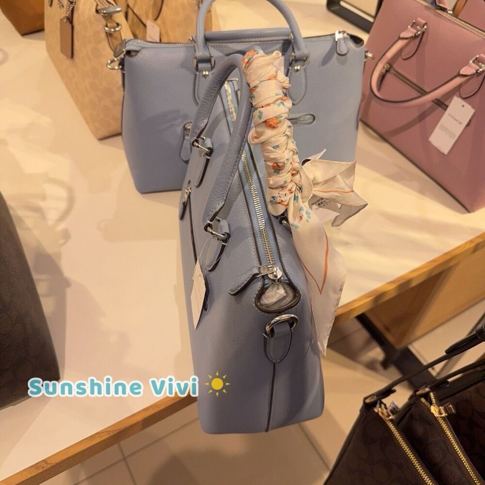 NWT Coach Bundle Georgia Satchel Bag CR156 Leather Bluebell & Cq722 Silk Scarf - Picture 2 of 12